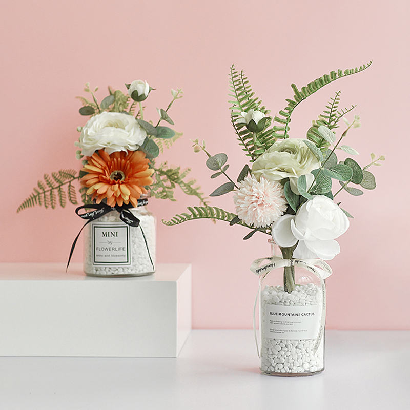 ins Nordic small fresh silk flowers fake flowers emulated floral pendulum pieces Dining Room Table Floral Suit Furnishing-Taobao