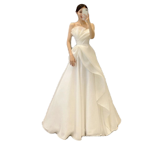 Light wedding dress new style 2024 bride petite slim satin dress white French tube top simple going out gauze summer