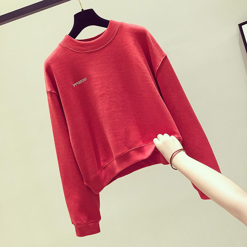 Tide brand red pullover casual top women's 2022 autumn and winter new Korean version loose and thin round neck short top coat women