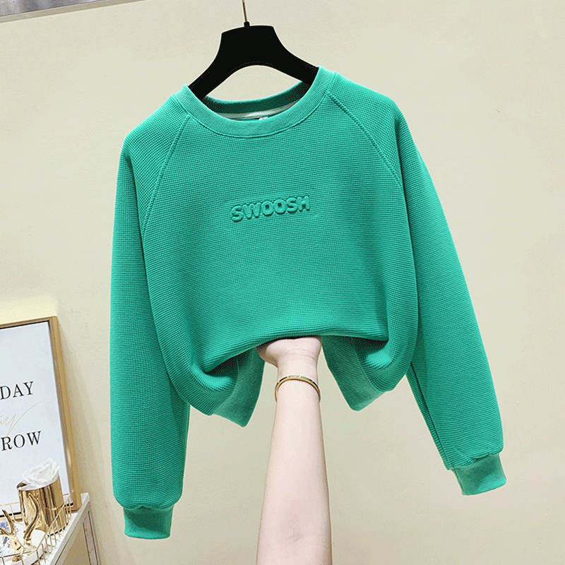 South Korean letter printed splicing round neckline thickness cotton T women 2022 spring autumn new 100 hitch loose jacket head blouses