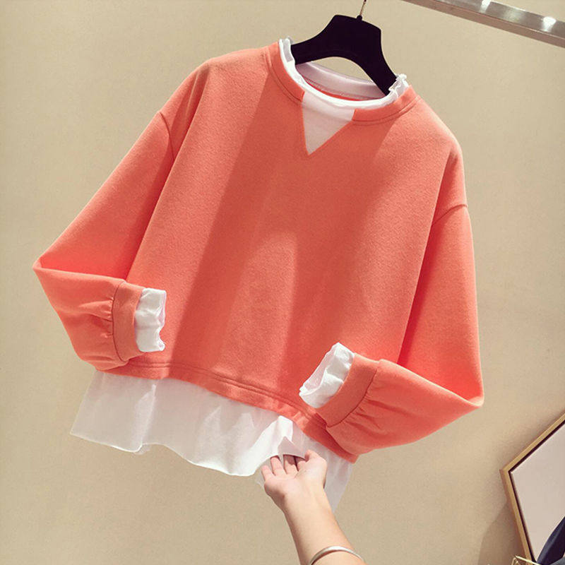 Fa-style fake two-piece sweatshirt female loose bf Lazy Breeze 2022 Chunqiu New Korean version of the Korean version of the jacket with a long sleeve blouse