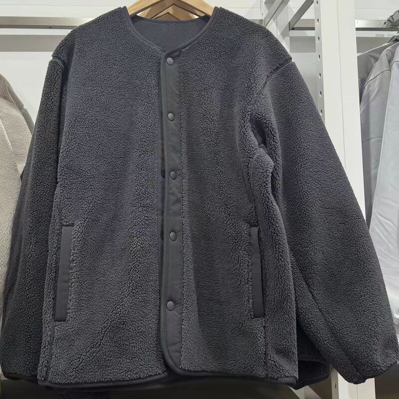 2025 Autumn and Winter New Men's Fleece Windproof Imitation Lamb Wool Polar Fleece Cardigan Long Sleeve Jacket 481183