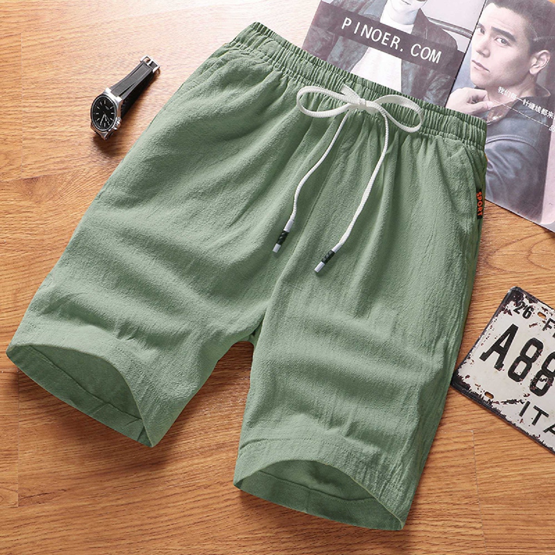男士短裤子夏季外穿棉麻五分裤