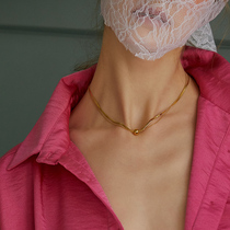 Golden bean necklace female ins cold wind jewelry design niche brand titanium steel does not fade French choker