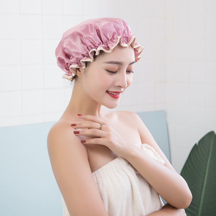 Double waterproof bath cap Adult female Bathing Hair Hood Shower Headgear Hat Bath Wig Anti-Smoke Hair cap
