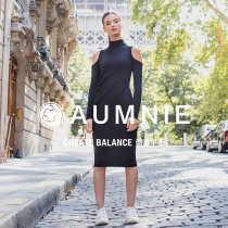 AUMNIE Australian Mini folds shoulders high collar dress women sports casual even body matching sexy yoga dress dress