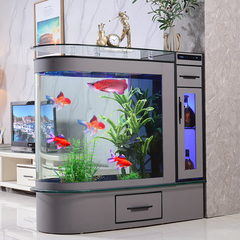 Fish Tank Screen Living Room Cubicle Wine Cabinet Light Lavish Large Open Aquarium Glass Free water Ecology Home