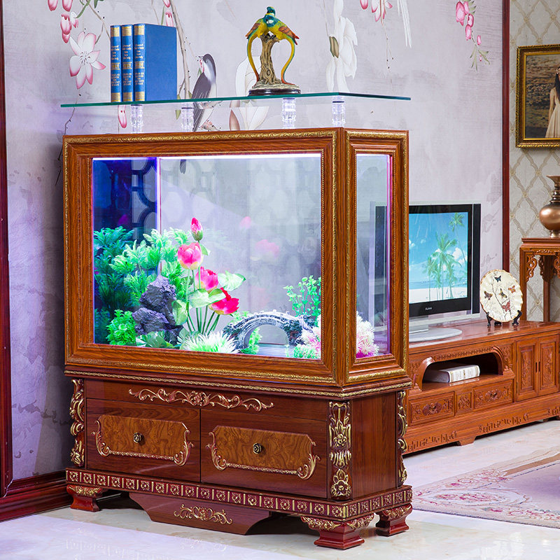 Chinese-style ecological golden dragon fish tank aquarium porch living room large screen 1 2 meters imitation mahogany grain bottom filter