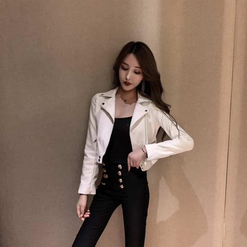 150cm Petite Pu Leather Jacket for Women, Spring and Autumn, 155cm Versatile and Stylish, Suit Collar, Short Leather Jacket, Biker Jacket, XS Size