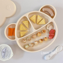 South Korea Ins Baby Dinner Plate Children integrated Silicone Cutlery Cutlery Cutlery Cutlery for Baby Eating Anti-Fall Accessories Bowl