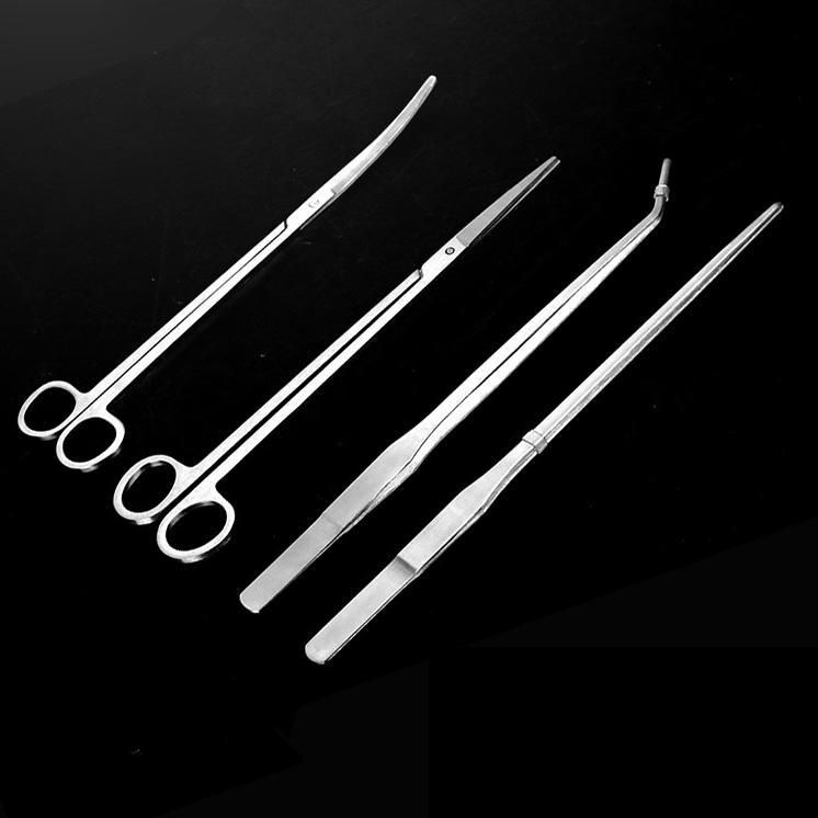Stainless steel 304 lengthened clamp water grass tool holder straight head elbow tweezers scissors flat sand and scraping algae knife fattener
