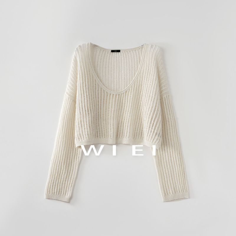 《Wi Ei》Zhiying* Light and Cool Linen Cotton_ Vintage Hollow-Out Coarse Knit Long-Sleeve Knitted Cover-Up W26109164