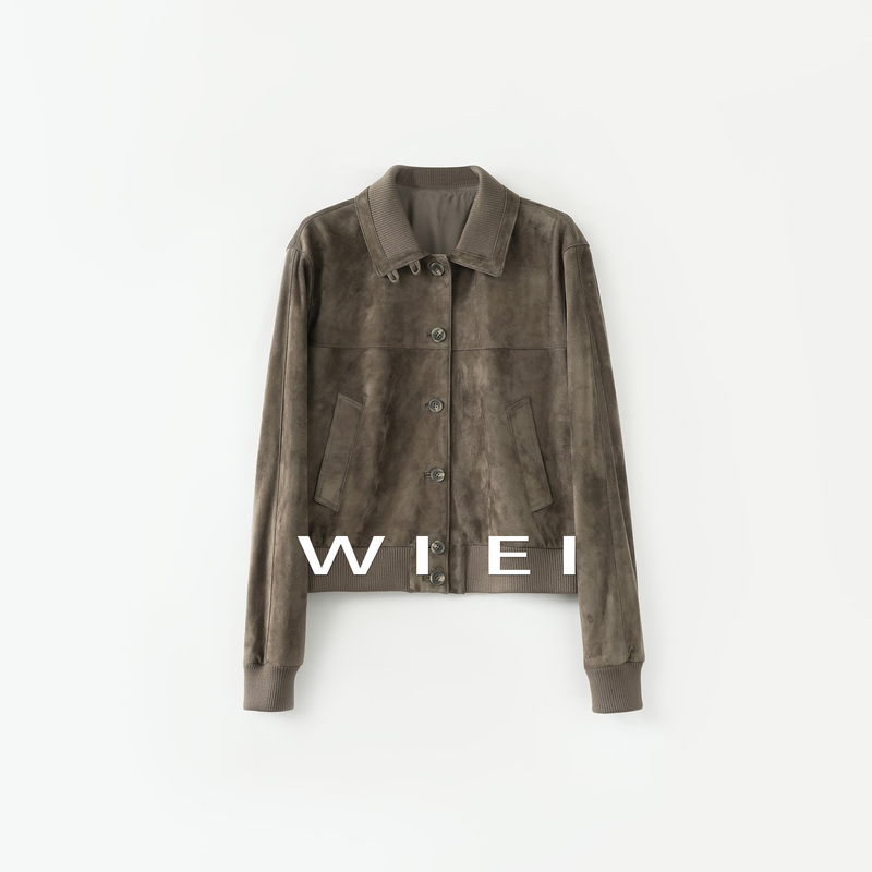 《Wi Ei》Imported Suede Sheepskin Berber Lining Old Money Style Lapel Short Leather Jacket W26110049
