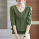 Thin top women's three-quarter sleeve V-neck T-shirt summer