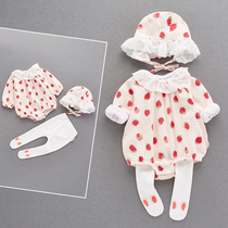 Net red newborn baby clothes autumn female baby princess clothing cute super cute Full Moon 100 days out spring and autumn suit
