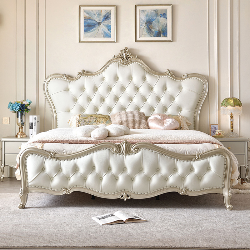 American-Style Solid Wood Bed, Light Luxury Bed, Modern Minimalist Master Bedroom, 1.8m Double Beds, 1.5m French-Style Wedding Bed, European-Style Bed