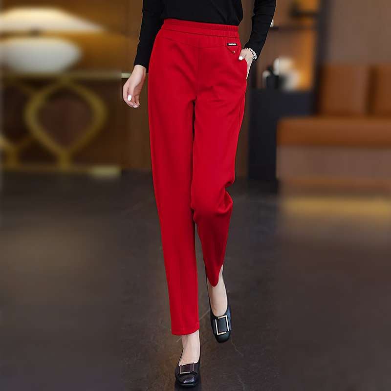 Red Harem Pants for Women, Autumn and Winter Carrot Pants, 2026 Style, Straight-Leg, High-Waisted, Slimming, Loose, Plus-Size, Casual Pants for Moms