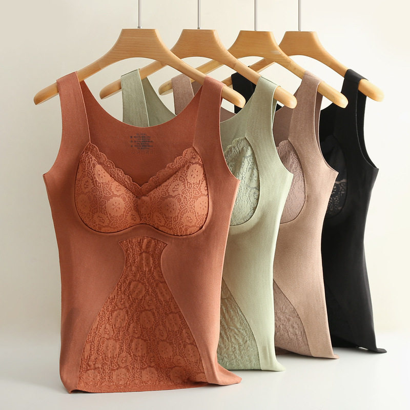 Peace of mind Zhenxiang de velvet warm vest women's seamless lace latex chest pad slim fit heating elastic bottoming underwear