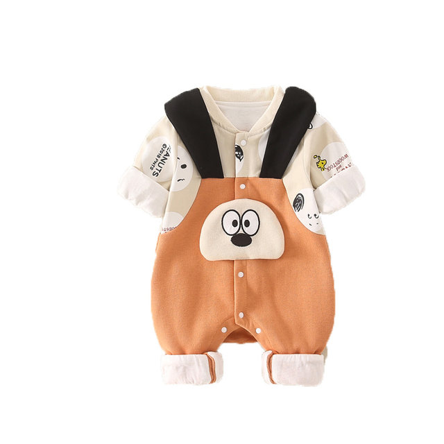 Baby clothes autumn suit newborn male baby jumpsuit spring and autumn double layer pure cotton super cute and cute going out climbing clothes