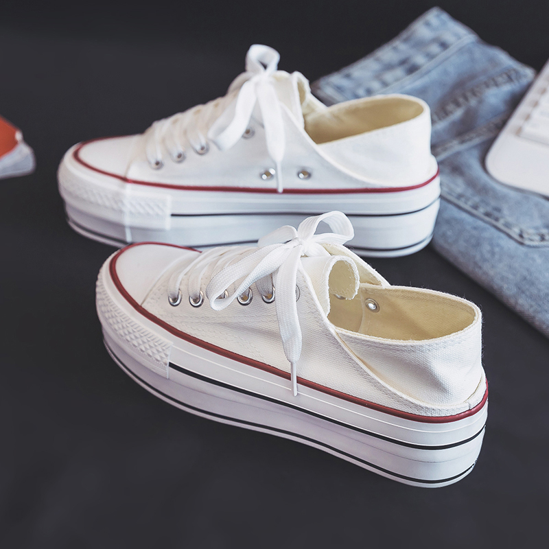 High Quality strongly promotes self-retention and great comfort ~ one shoe and two wear all-match thick-soled lace-up trendy canvas shoes for women