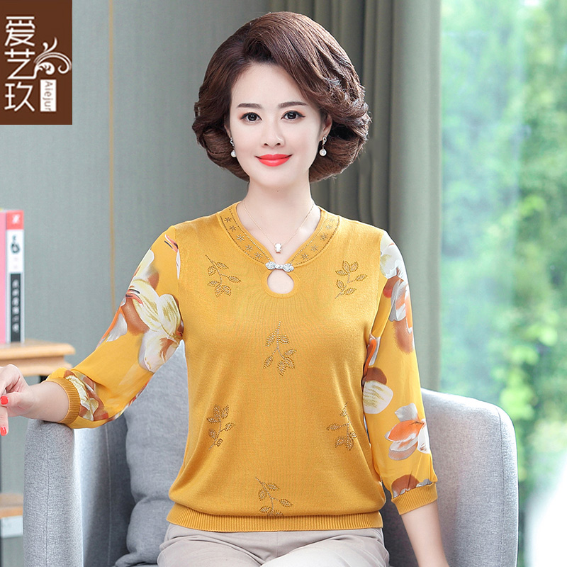 Mother Spring Summer Dress Foreign Pie 70% Sleeves Blouse Blouse Middle-aged Women T-shirt 50 Year Old Age 2021 Early Spring New