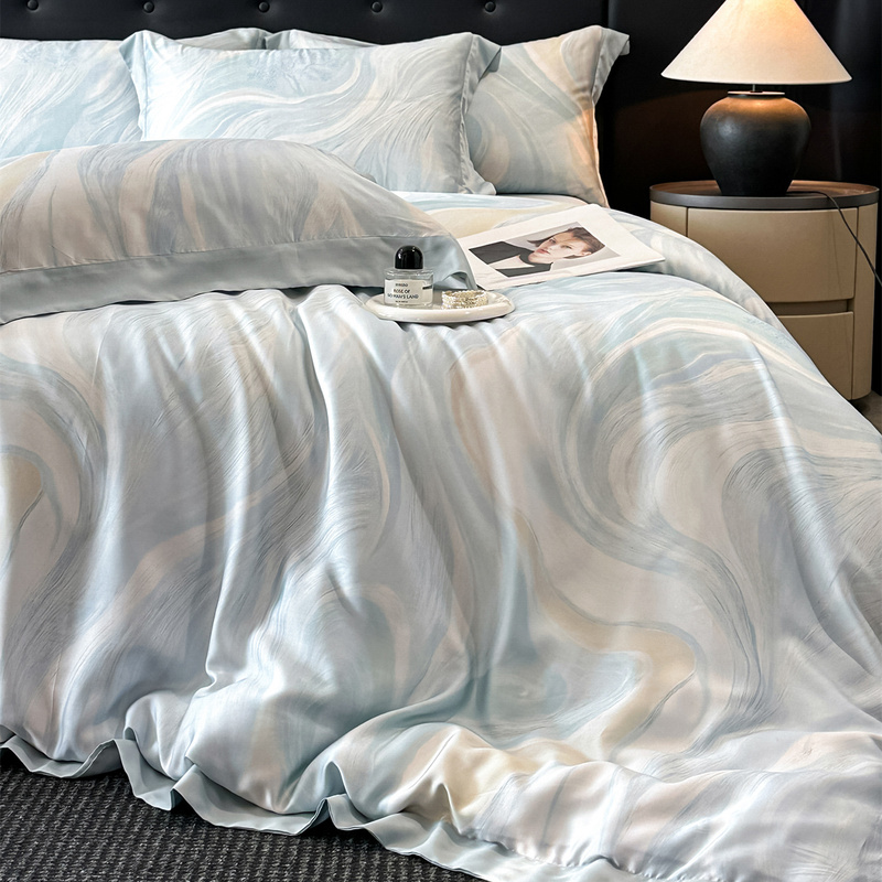 Summer Lyocell Tencel Four-Piece Bedding Set 100% Silk Smooth and Cool Duvet Cover Ice Silk Bed Sheet Fitted Sheet High-End Feel Summer Lyocell Tencel Four-Piece Bedding Set 100% Silk Smooth and Cool Duvet Cover Ice Silk Bed Sheet Fitted Sheet High-End Feel