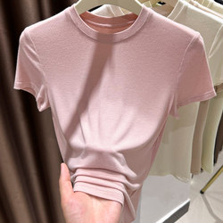 Korean Modal Small Round Neck Short-Sleeved T-Shirt for Women 2025 New arrival Summer Thin Bottoming Shirt with Super Elastic Skin
