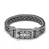 S925 sterling silver vintage Thai silver mens bracelet personality Thai keel tide men domineering woven coarse lettering bracelet