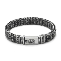 Pure Silver National Tide Retro Thai Silver Hand Woven Buddha Door Six Words True Words Diamond Pestle Transfer Via Barrel Road Through Hand Chain Male