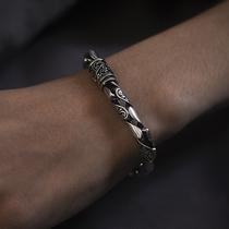 S925 silver personality creative Tang grass pattern old vintage Thai silver domineering bracelet Auspicious vine mens fashion thick bracelet