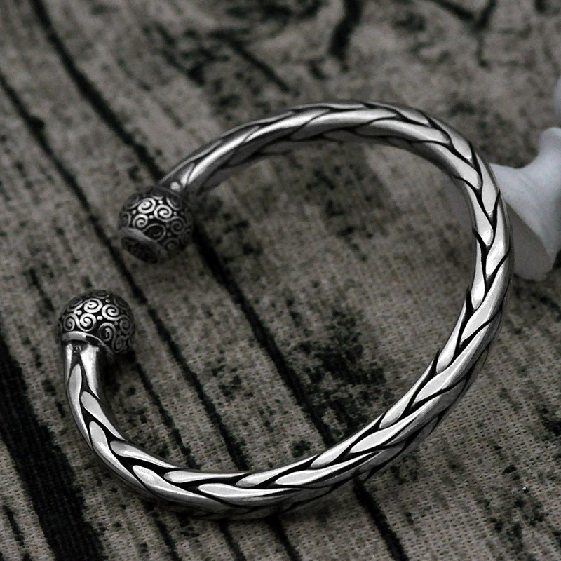 925 silver hand-woven sterling silver men's bracelet Thai silver old retro domineering bracelet open twist silver bracelet