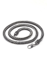 S925 Silver Handmade Silver Wire Woven Keel Necklace Overbearing Coarse length Fox Tail Chain Thai Silver Comeback Ancient Tide Male Snake Bone Chain