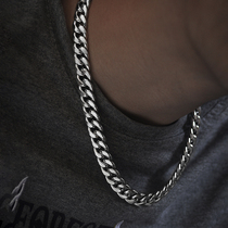 s925 pure silver Tae-silver tank chain plus thick section widening 11 mm Cuban necklace bully hip-hop lock bone chain damp man