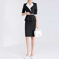 Professional Womens dress Dress Spring Autumn OL Temperament Slim medium long bag Hip Black Long Sleeve Workwear Autumn Clothing