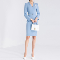 Fashion Foreign Air Long Sleeve Workwear Woman Pro Sleeve Dress Temperament Dress Hospitality Beauty Division Hotel Suit Blue