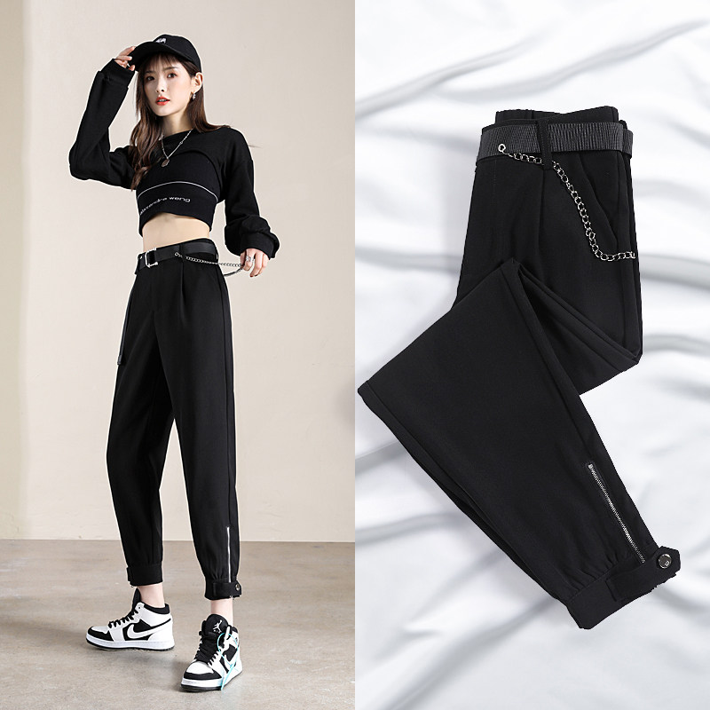 Black Buns Feet Small Subwork Pants Women Spring Autumn Easy to lean high waist 90% 2022 new hip-hop Chains 