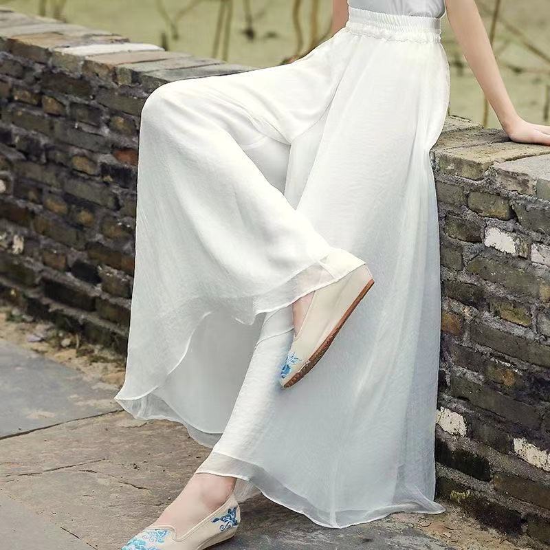 High-Density Pearl Chiffon Skirt Pants for Women, High-Waisted, Thin Summer Style, Suitable for Dance, Yoga, Artistic Zen Dance, Traditional Style, Art Exams, and Exercise