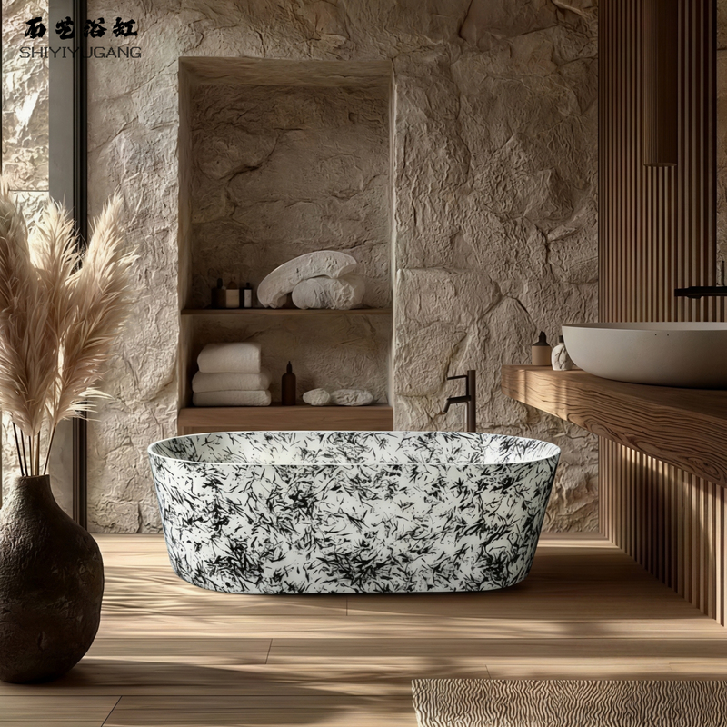 Stone Art French-Style Retro Imitation Luxury Stone Marble Freestanding Outdoor Bathtub for Homestay Hotels and Villas