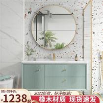 Lianqiao oak bathroom cabinet ceramic handbasin washbasin cabinet combination modern blue luxury porcelain integrated basin washbasin
