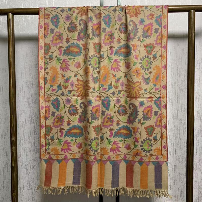 Kashmir Snow Cashmere Century-Old Family 200X70 Small Version Kani Milk Tea Color Paisley Flower Shawl Scarf