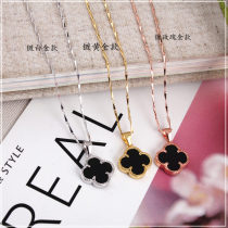 Sterling silver black agate four-leaf clover S925 silver pendant female Net red tremble sound with girlfriend Valentines Day birthday gift