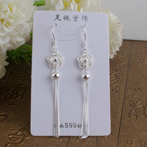 Original design sterling silver earrings S999 foot silver long tassel ear hook Korean version temperament Joker simple super fairy ear ornaments