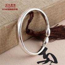 Fairy Silver Workshop Pure Handmade S999 Pure Silver Garlic Head Light Finish Silver Bracelet Your Flat Princess Bracelet Oval Oval Head