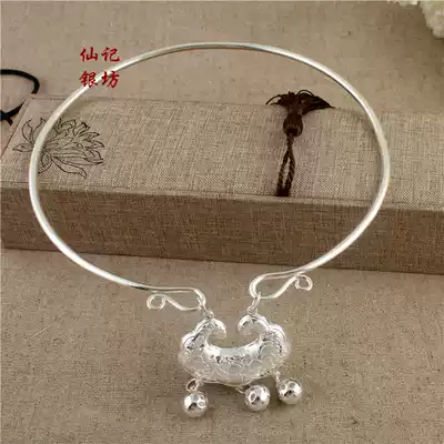 Handmade sterling silver collar female 999 fashion simple short clavicle collar baby collar Long Life Lock high end customization