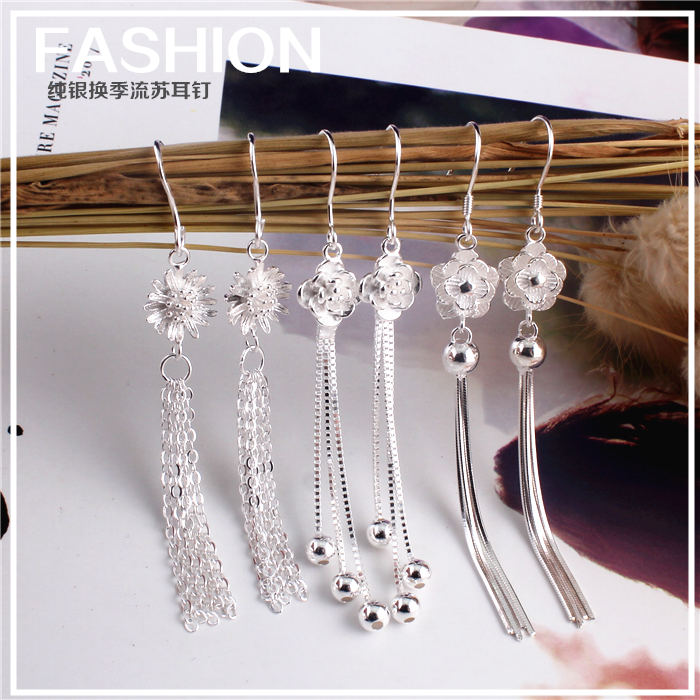 Sterling silver earrings women earrings long version temperament Japanese Korean simple wild ear jewelry pendant sexy atmosphere silver jewelry