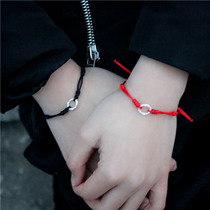 This year red rope bracelet female bracelet men 990 sterling silver foot silver woven Korean version simple student couple hand rope man
