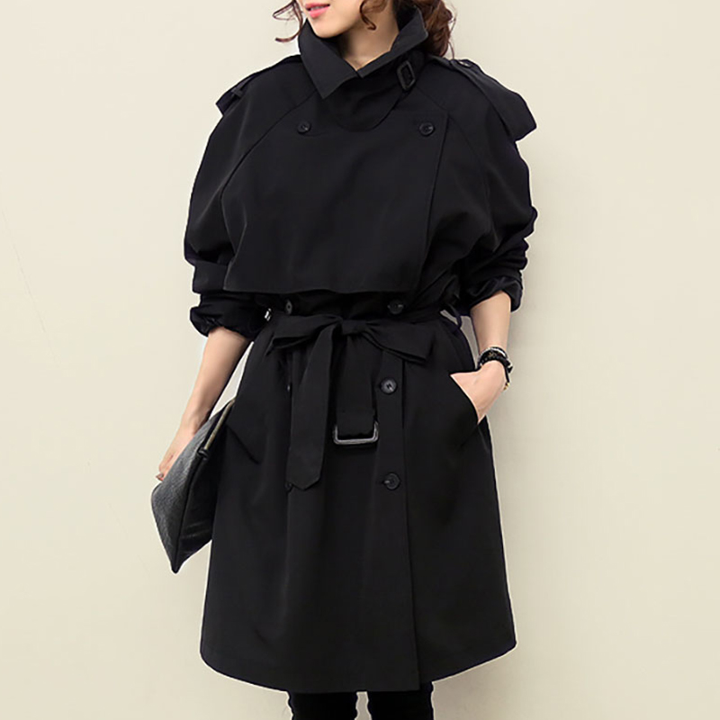 Korean Version Loose Temperament 100 Hitch Black Wind Jersey Woman Medium Long Version 2022 Spring Autumn New Collection Waist Display Slim and Thin Jacket