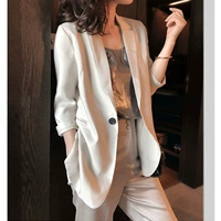 Летний тонкий длинный пиджак классического кроя для отдыха, облегающий крой, с рукавом