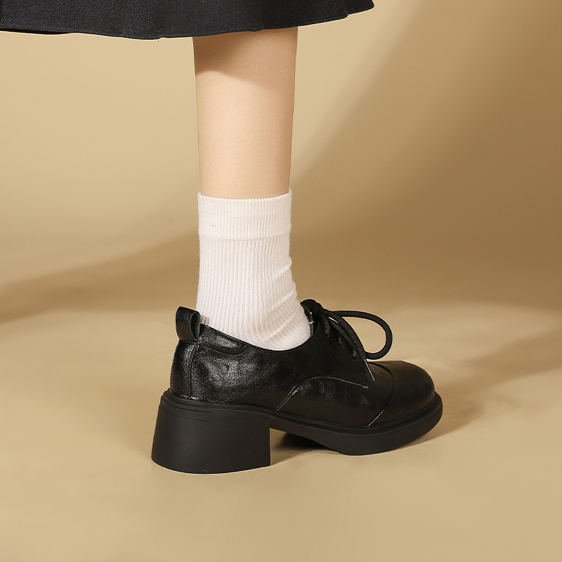 Madasu High-Heeled British-Style Leather Shoes for Women, Retro Washed Pattern, Fleece-Lined Lace-Up Loafers, Commuting Shoes Madasu High-Heeled British-Style Leather Shoes for Women, Retro Washed Pattern, Fleece-Lined Lace-Up Loafers, Commuting Shoes