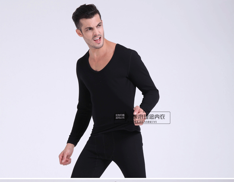 Mùa đông bó sát cơ thể Siêu thấp cổ áo lót nhiệt nam cộng với nhung dày áo ấm đơn mảnh Slim lớn v cổ áo quần mùa thu áo giữ nhiệt nam nhật bản